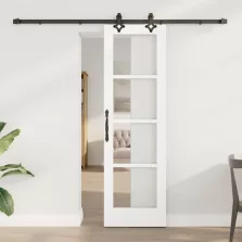   vidaXL Csúszó ajtó Fehér 61 x 198,5 cm Tömör fenyőfa és üveg