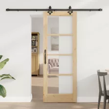   vidaXL Csúszó ajtó Természetes 73,5 x 198,5 cm Tömör fenyőfa és üveg