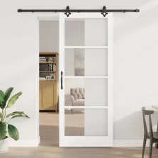   vidaXL Csúszó ajtó Fehér 93 x 232 cm Tömör fenyőfa és üveg