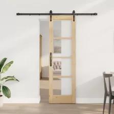   vidaXL Csúszó ajtó Természetes 61 x 198,5 cm Tömör fenyőfa és üveg
