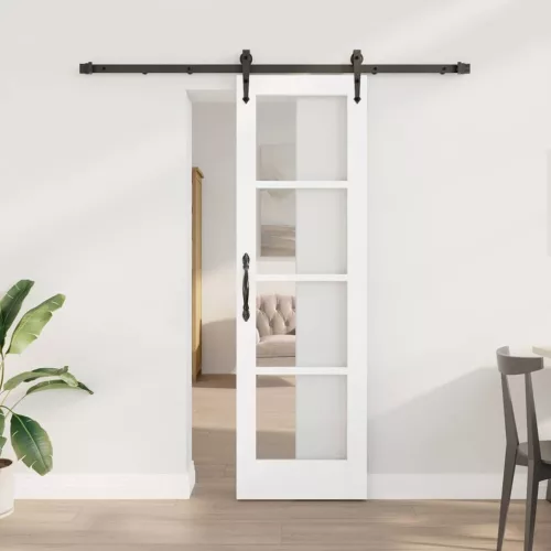 vidaXL Csúszó ajtó Fehér 61 x 198,5 cm Tömör fenyőfa és üveg