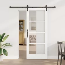   vidaXL Csúszó ajtó Fehér 83 x 202 cm Tömör fenyőfa és üveg