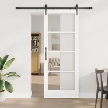   vidaXL Csúszó ajtó Fehér 83 x 211 cm Tömör fenyőfa és üveg