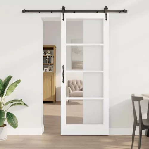 vidaXL Csúszó ajtó Fehér 83 x 211 cm Tömör fenyőfa és üveg