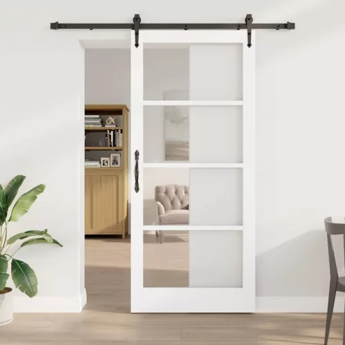 vidaXL Csúszó ajtó Fehér 93 x 211 cm Tömör fenyőfa és üveg