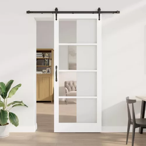 vidaXL Csúszó ajtó Fehér 93 x 232 cm Tömör fenyőfa és üveg