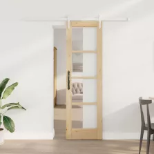   vidaXL Csúszó ajtó Természetes 61 x 198,5 cm Tömör fenyőfa és üveg