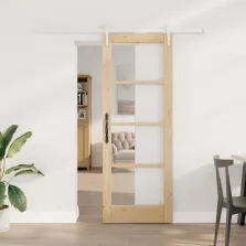   vidaXL Csúszó ajtó Természetes 73,5 x 198,5 cm Tömör fenyőfa és üveg