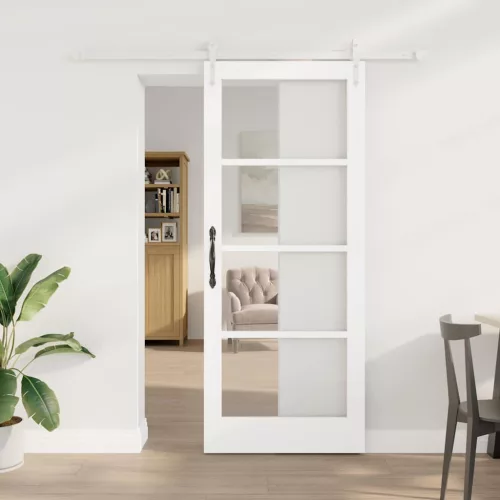 vidaXL Csúszó ajtó Fehér 83 x 202 cm Tömör fenyőfa és üveg