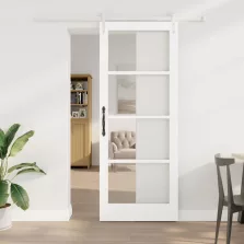   vidaXL Csúszó ajtó Fehér 83 x 211 cm Tömör fenyőfa és üveg