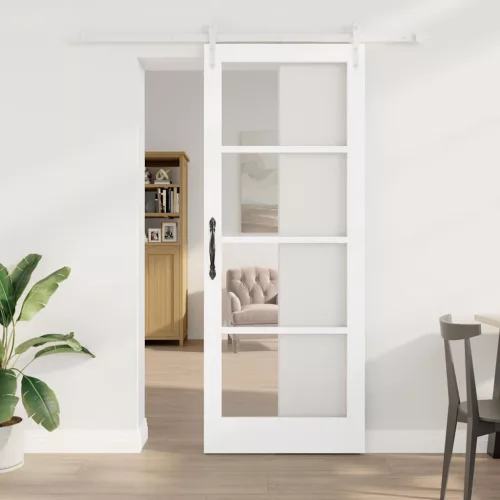 vidaXL Csúszó ajtó Fehér 83 x 211 cm Tömör fenyőfa és üveg