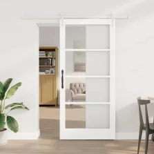   vidaXL Csúszó ajtó Fehér 93 x 202 cm Tömör fenyőfa és üveg