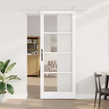   vidaXL Csúszó ajtó Fehér 93 x 232 cm Tömör fenyőfa és üveg