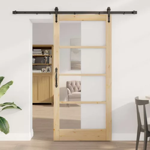 vidaXL Csúszó ajtó Természetes és fekete 93 x 202 cm