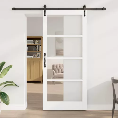 vidaXL Csúszó ajtó Fehér és fekete 93 x 211 cm Tömör fenyőfa és üveg