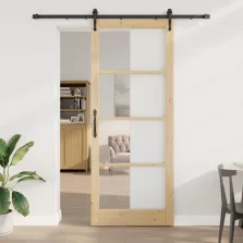vidaXL Csúszó ajtó Természetes és fekete 93 x 232 cm