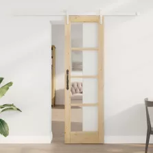   vidaXL Csúszó ajtó Természetes 61 x 198,5 cm Tömör fenyőfa és üveg