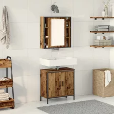   vidaXL Fürdőszoba bútor szett polcokkal tárolóval 2 pcs Barna Faanyag