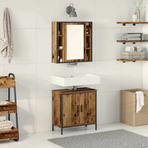 vidaXL Fürdőszoba bútor szett polcokkal tárolóval 2 pcs Barna Faanyag