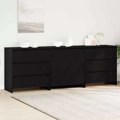 vidaXL Széf fiókkal 3 pcs Fekete 70 x 41 x 75 cm Faanyag