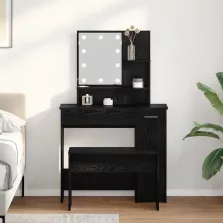   vidaXL LED Sminkasztal Szett fiókkal 2 pcs Fekete tölgy Faanyag
