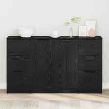 vidaXL Széf fiókkal 3 pcs Fekete tölgy Faanyag