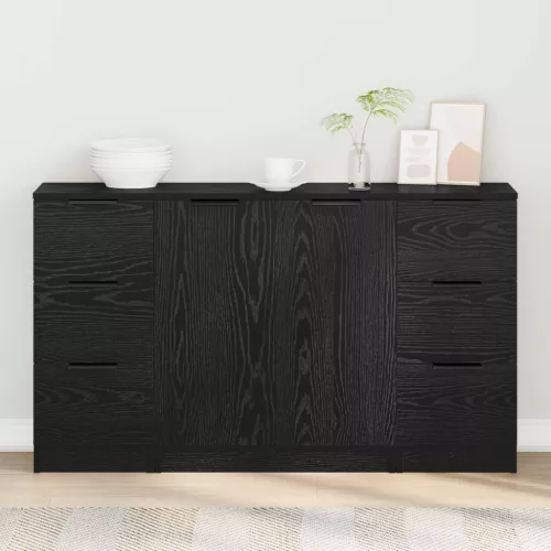 vidaXL Széf fiókkal 3 pcs Fekete tölgy Faanyag