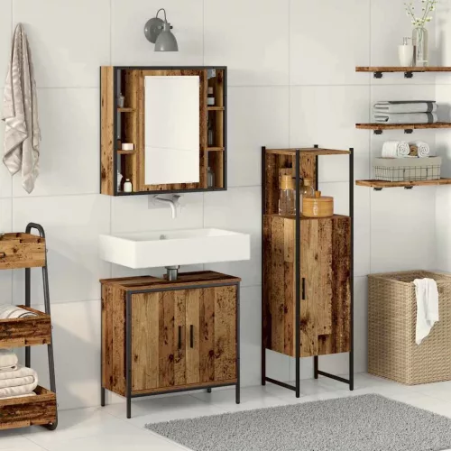 vidaXL Fürdőszoba bútor szett polcokkal tárolóval 3 pcs Barna Faanyag
