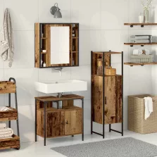   vidaXL Fürdőszoba bútor szett polcokkal tárolóval 3 pcs Barna Faanyag