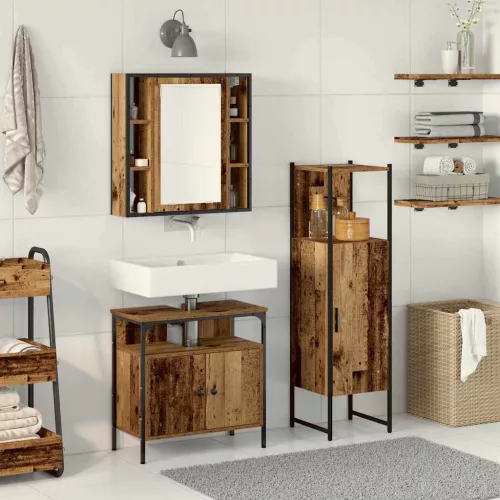 vidaXL Fürdőszoba bútor szett polcokkal tárolóval 3 pcs Barna Faanyag