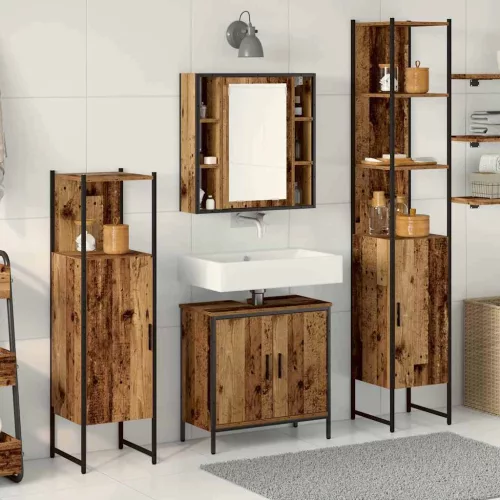 vidaXL Fürdőszoba bútor szett 4 pcs Barna 33 x 33 x 185.5 cm Faanyag
