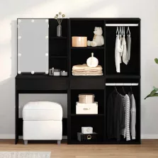   vidaXL LED Fésülködő Asztal Musta tammi 140 x 40 x 140 cm Faanyag