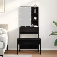   vidaXL LED Sminkasztal Szett fiókkal 2 pcs Fekete tölgy Faanyag