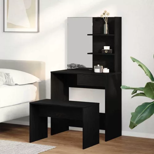 vidaXL Sminkasztal Készlet fiókkal tükörrel 2 pcs Fekete tölgy Faanyag