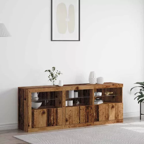 vidaXL LED tálaló LED -es lámpákkal Öreg fa 181 x 37 x 67 cm Faanyag
