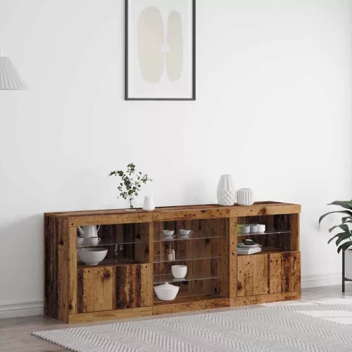 vidaXL LED tálaló LED -es lámpákkal Öreg fa 181,5 x 37 x 67 cm Faanyag