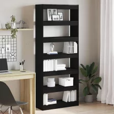   vidaXL Könyvespolc polcokkal tárolóval Fekete 80 x 30 x 198 cm Faanyag