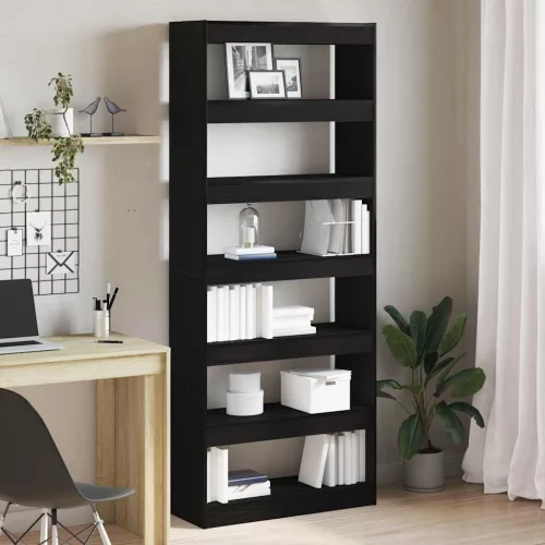 vidaXL Könyvespolc polcokkal tárolóval Fekete 80 x 30 x 198 cm Faanyag