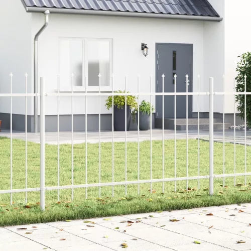 vidaXL Kerti Kerítés Lándzsás Felsővel, Fehér, 3,4x1,2 m, Acél