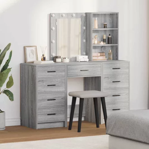 vidaXL Öltözködőasztal fiókkal 3 pcs Szürke 40 x 41 x 135 cm Faanyag