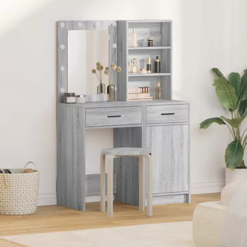 vidaXL Sminkasztal Készlet fiókkal ajtóval 2 pcs Szürke sonoma Faanyag