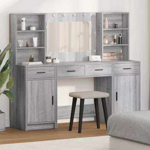 vidaXL Sminkasztal Készlet fiókkal ajtóval 3 pcs Szürke sonoma Faanyag