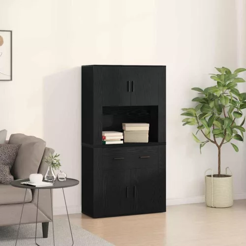 vidaXL Magas Tároló fiókkal Musta tammi 80 x 33 x 150 cm Faanyag