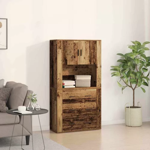 vidaXL Magas Szekrény fiókkal Régi fa 80 x 33 x 150 cm Faanyag
