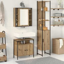   vidaXL Fürdőszoba bútor szett polcokkal 3 pcs Artisan tölgy Faanyag