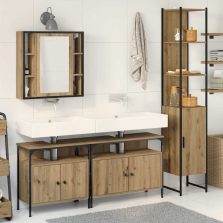   vidaXL Fürdőszoba bútor szett polcokkal 4 pcs Artisan tölgy Faanyag