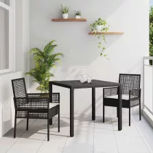 vidaXL Kert étkező szett 3 pcs Fekete Poli rattan