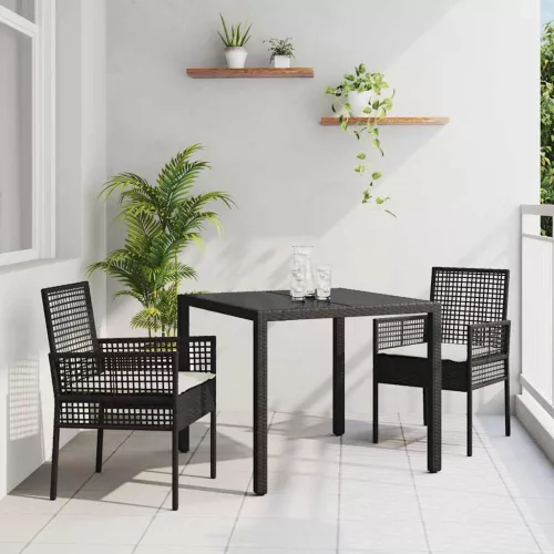 vidaXL Kert étkező szett 3 pcs Fekete Poli rattan