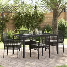 vidaXL Kert étkező szett 5 pcs Fekete Poli rattan