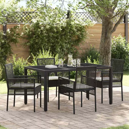 vidaXL Kert étkező szett 5 pcs Fekete Poli rattan